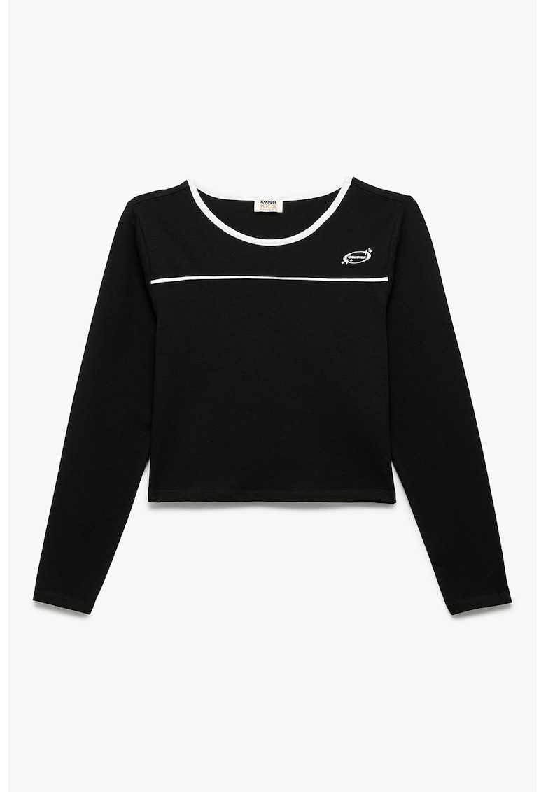 Bluza crop cu imprimeu - Negru
