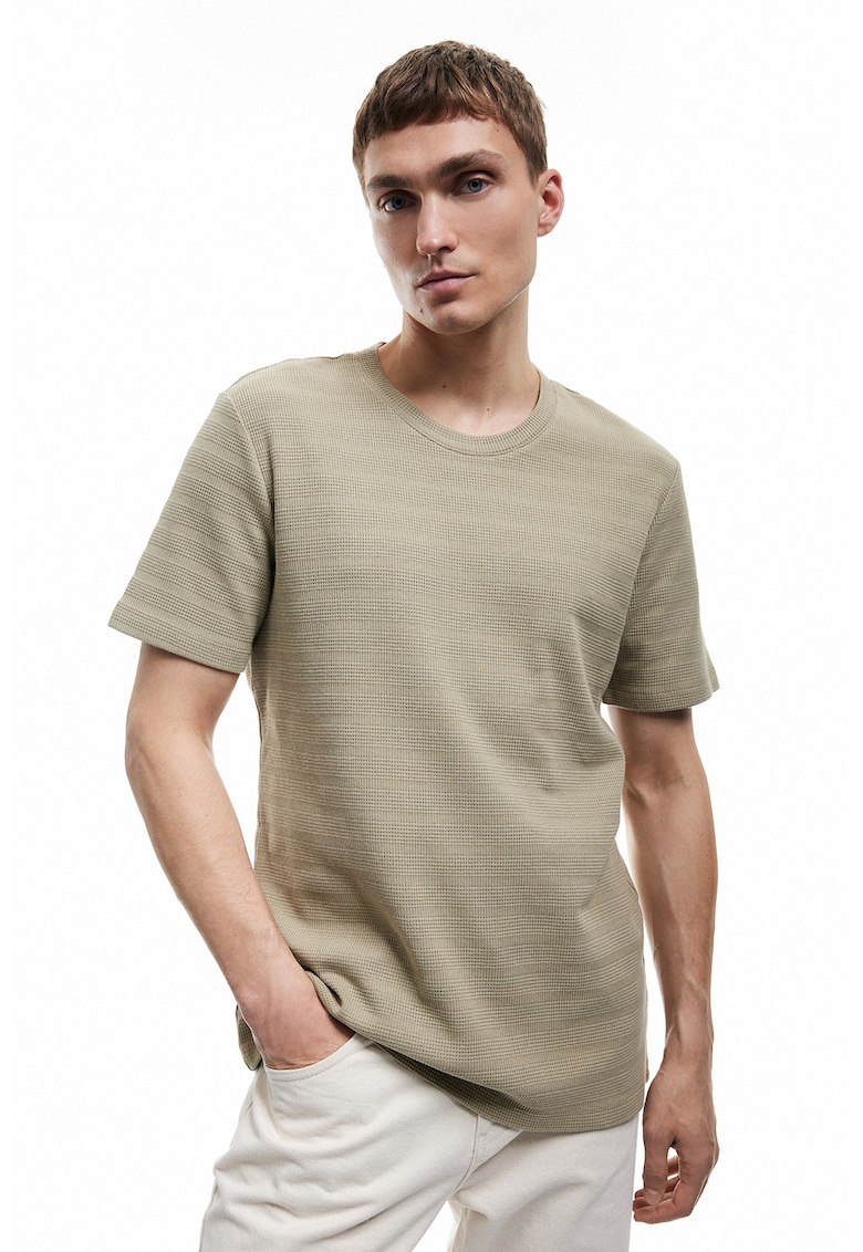 Tricou slim fit de bumbac - Maro nisip