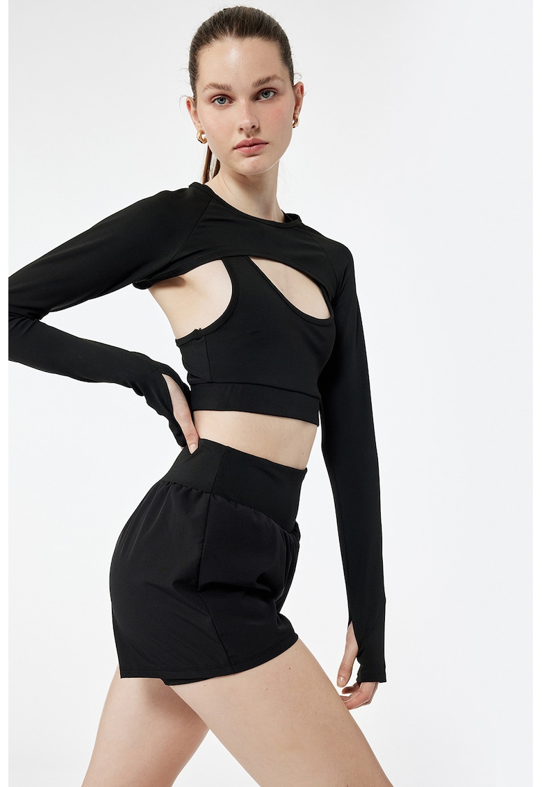 Pantaloni scurti uni cu talie inalta - Negru