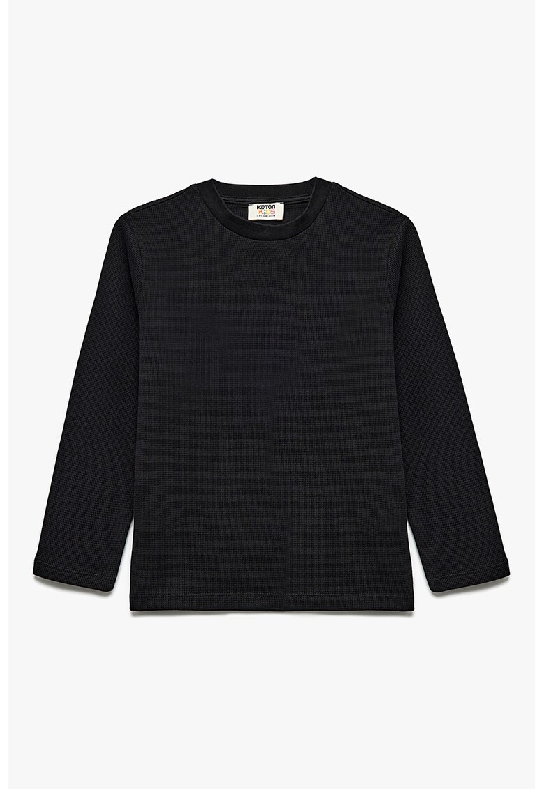 Bluza de bumbac cu decolteu la baza gatului - Negru