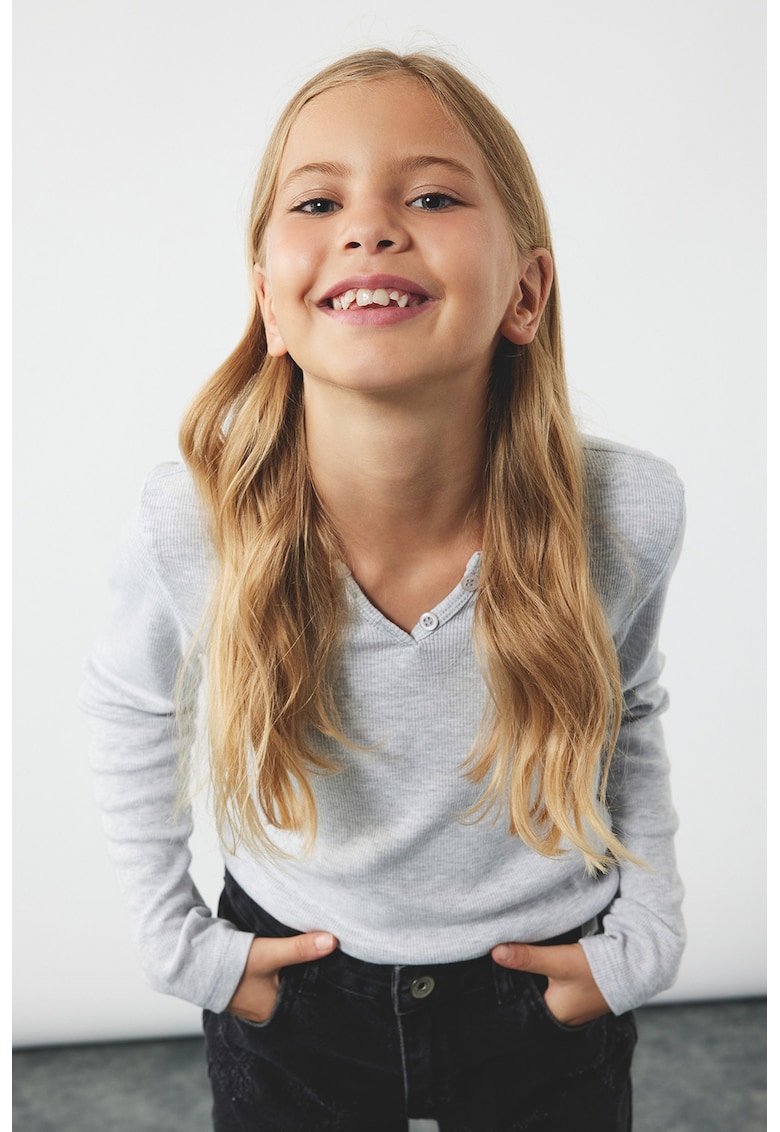 Bluza slim fit cu decolteu rotund - Gri deschis