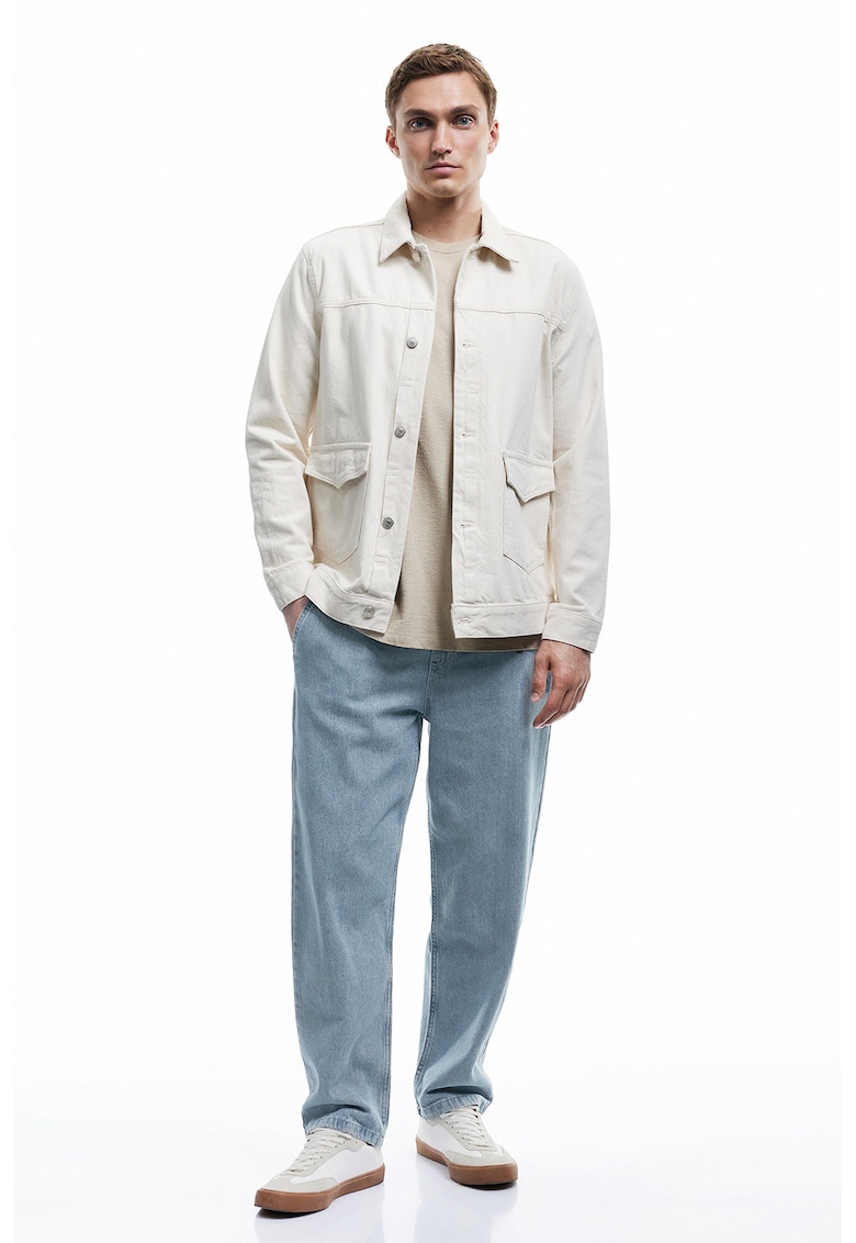 Blugi relaxed fit cu snur - Albastru melange
