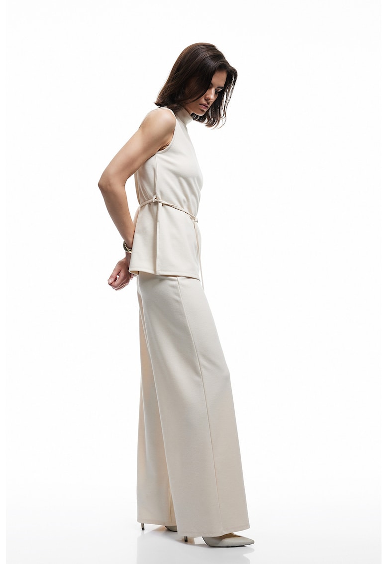 Pantaloni cu croiala ampla si talie inalta - Bej