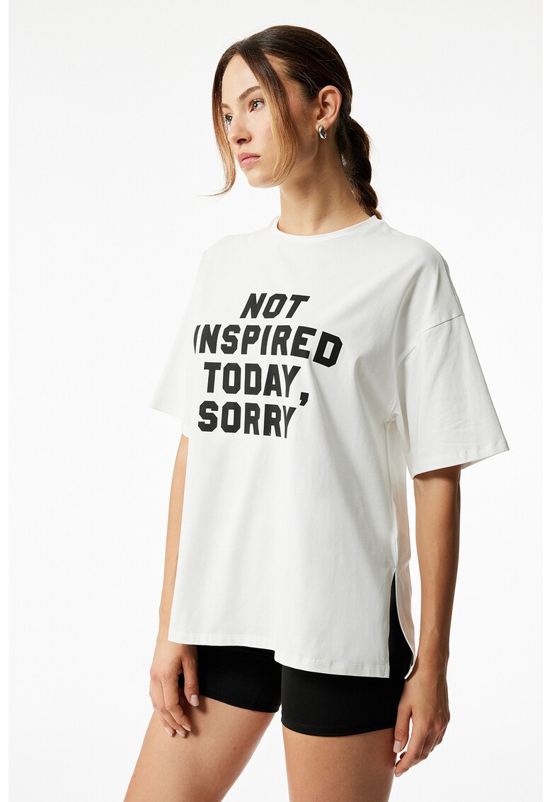 Tricou lejer cu imprimeu text - Alb/Negru