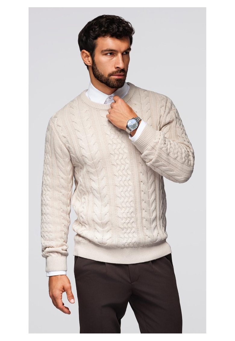 Pulover elegant cu o tesatura interesanta OM-SWSW-0173 - Alb murdar