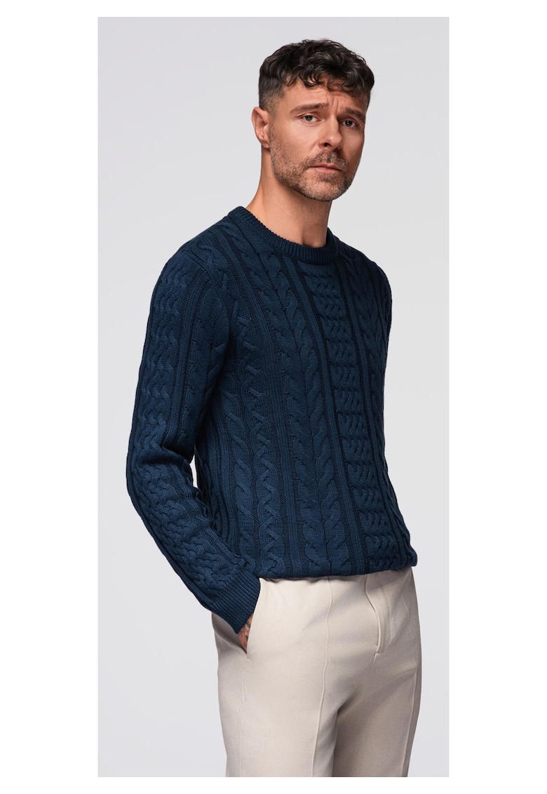 Pulover elegant cu o tesatura interesanta OM-SWSW-0173 - Albastru inchis