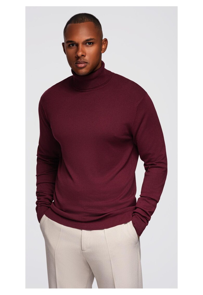 Pulover cu guler inalt tricotat cu viscoza OM-SWTN-0101 - Bordeaux