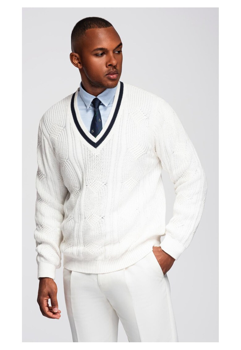 Pulover tricotat cu guler in V OM-SWSW-0151