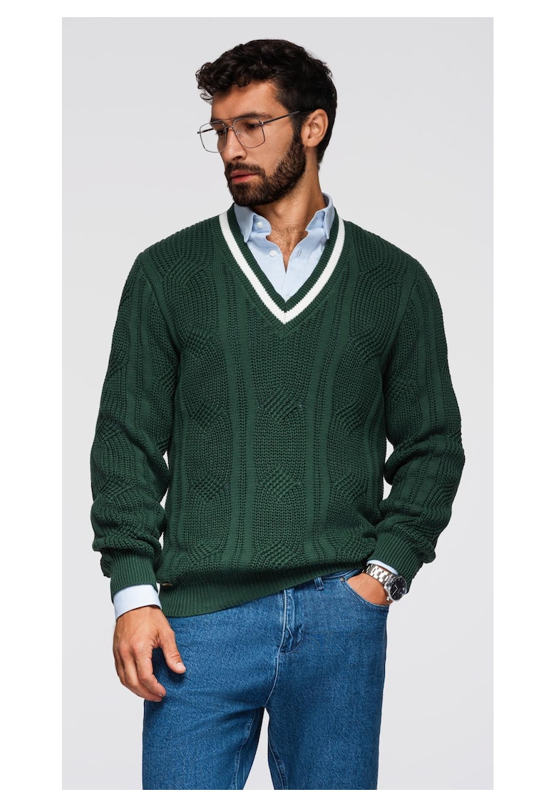Pulover tricotat cu guler in V OM-SWSW-0151