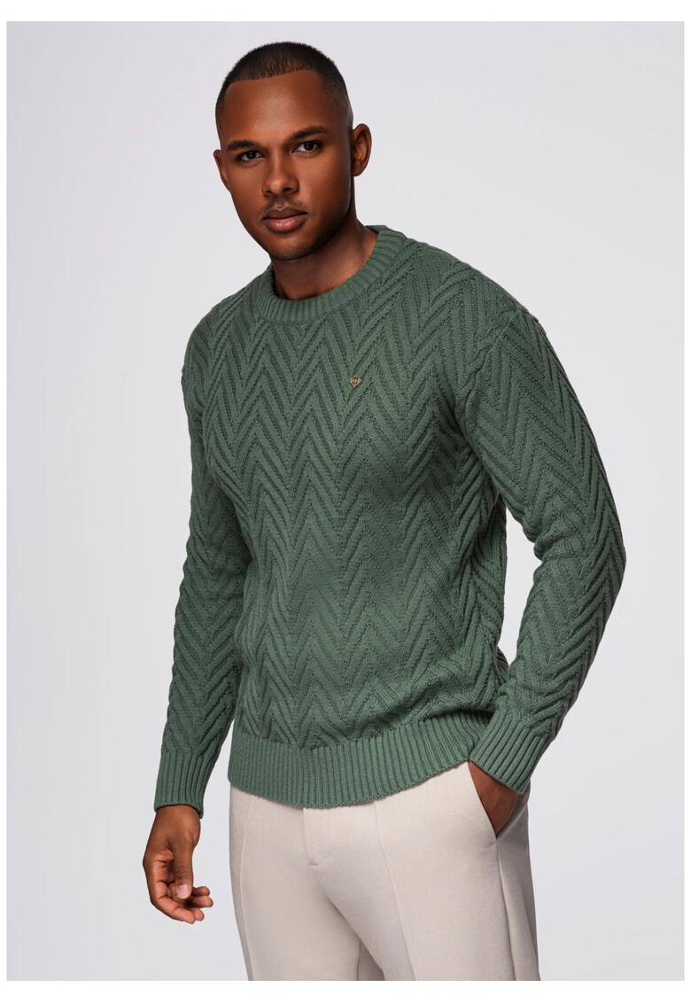 Pulover tricotat in zigzag OM-SWSW-0147 - Verde inchis