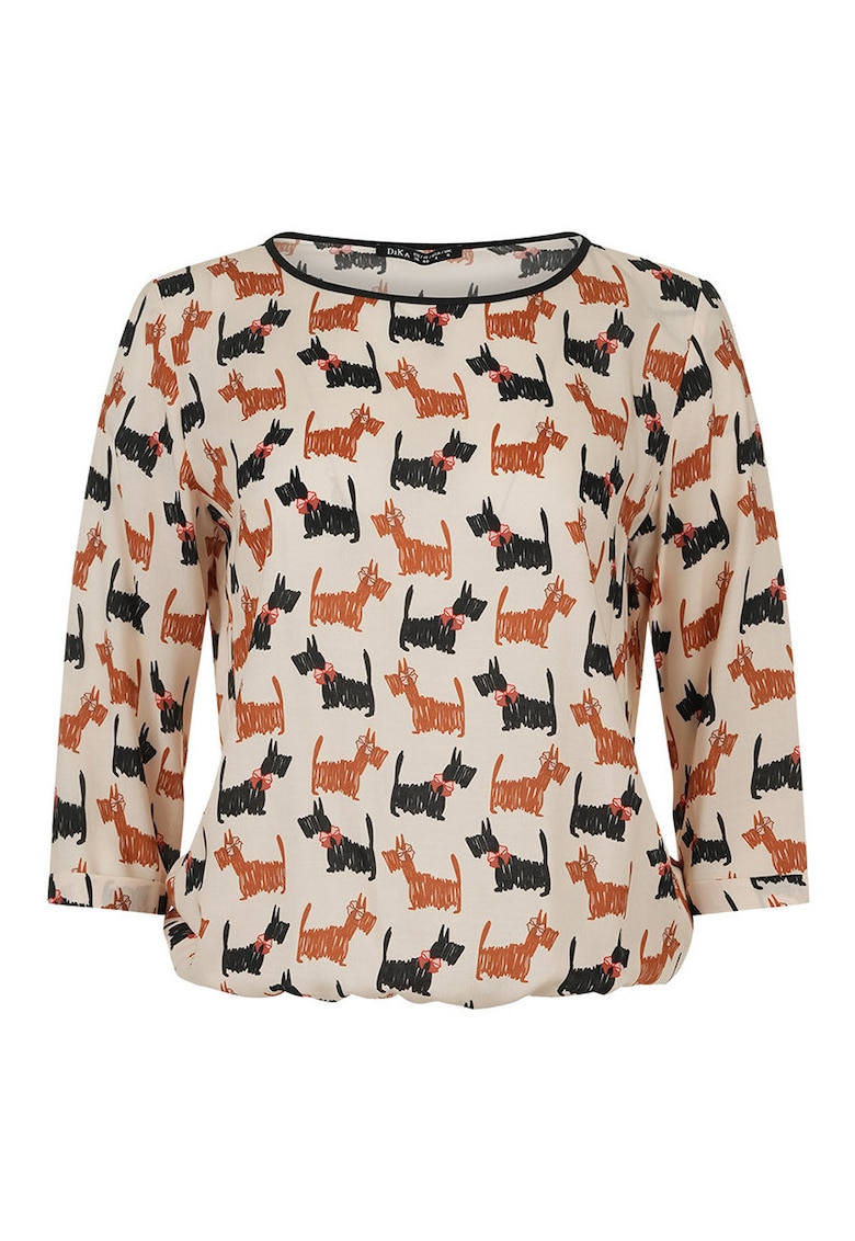 Bluza lejera cu maneca trei sferturi si imprimeu cu catei