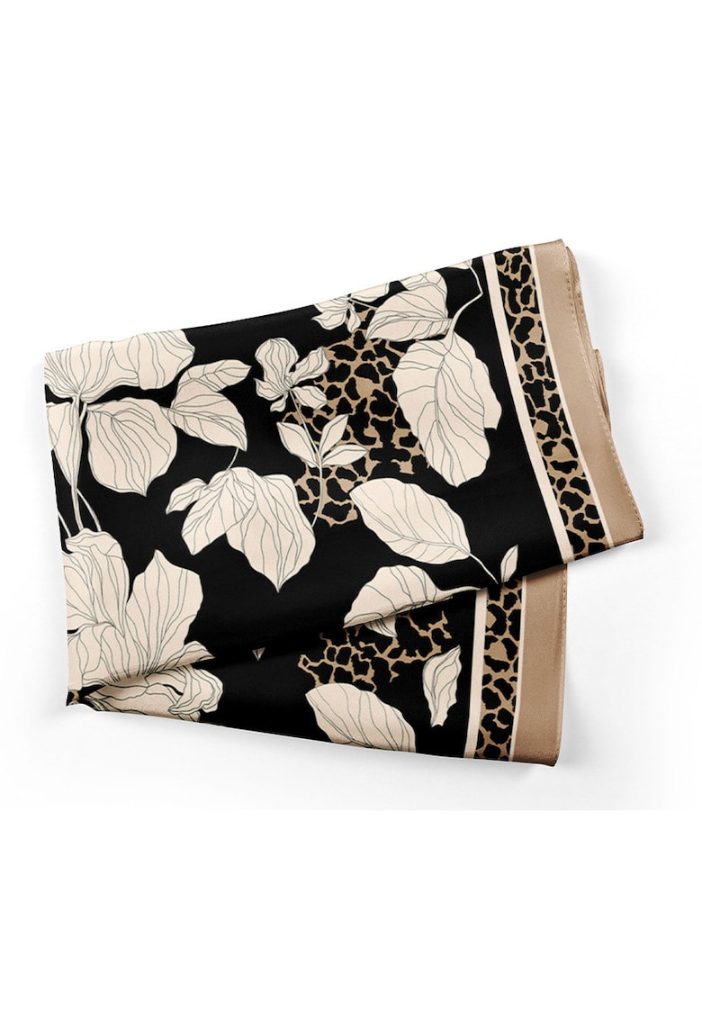 Esarfa cu model floral - negru - 70x70cm