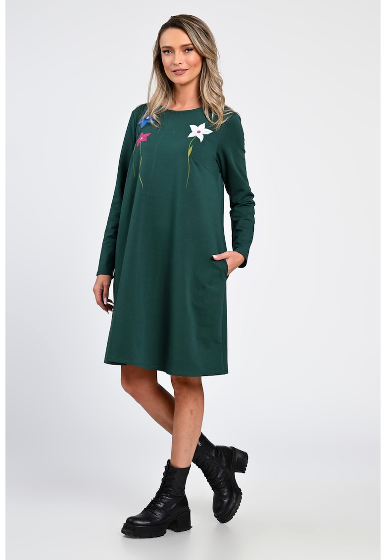 Rochie Dama - A-Line - cu Buzunare Laterale si Pictura Realizata Manual V363 -