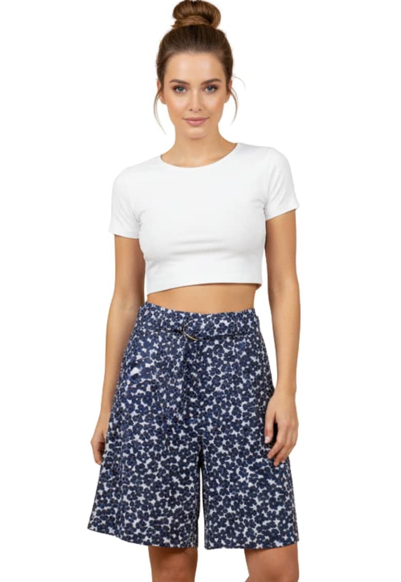Bermude cu model floral - Alb/Albastru