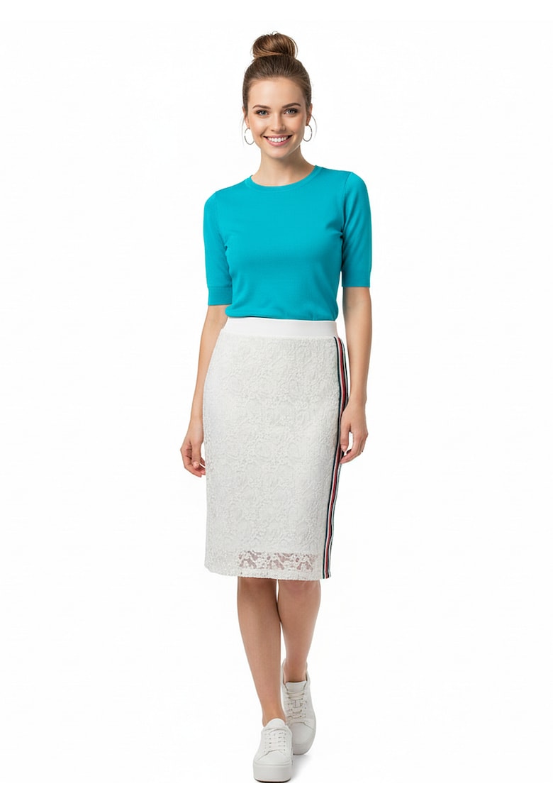 Fusta creion cu dantela si talie inalta -