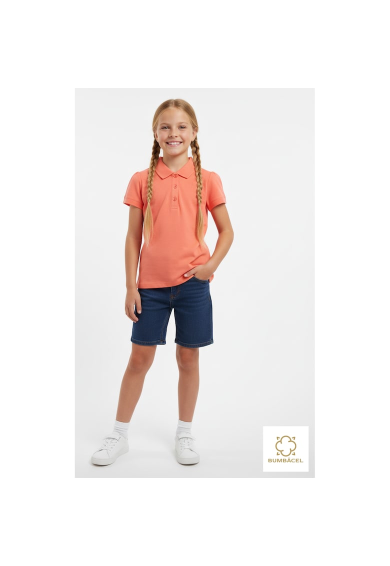Tricou polo cu maneca scurta din bumbac pentru fete - Portocaliu