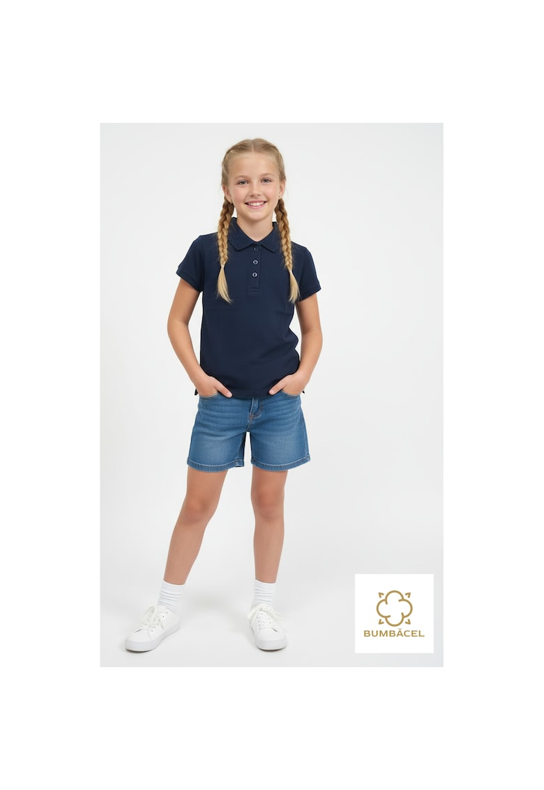 Tricou polo cu maneca scurta din bumbac pentru fete - Albastru
