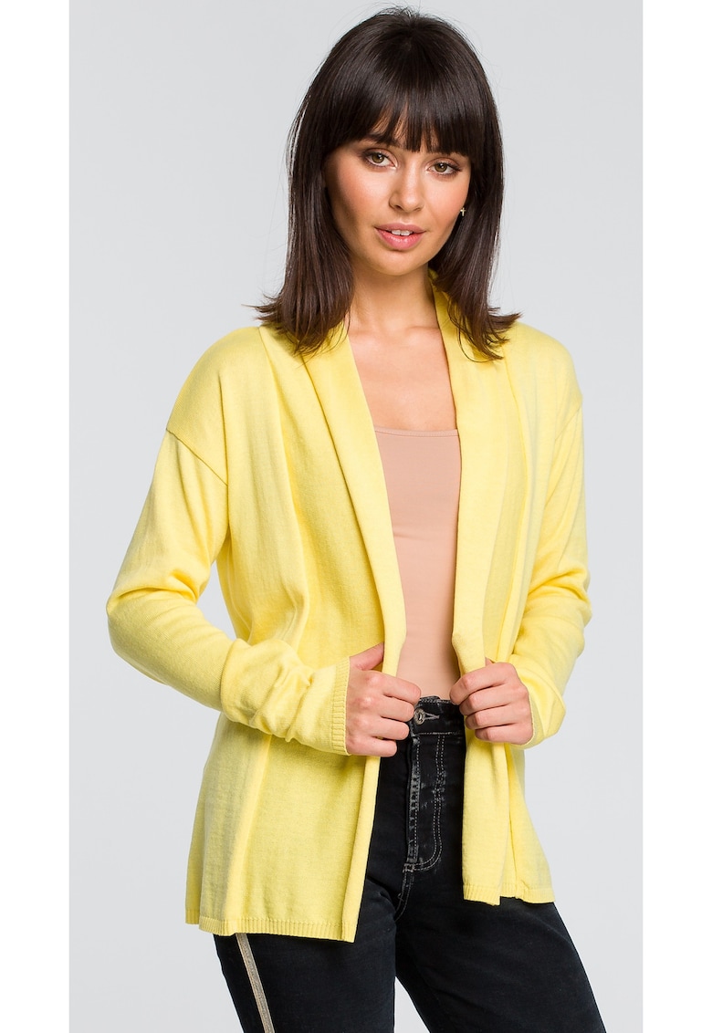 Cardigan scurt pentru femei - BK023 - Uni - Galben - cu guler