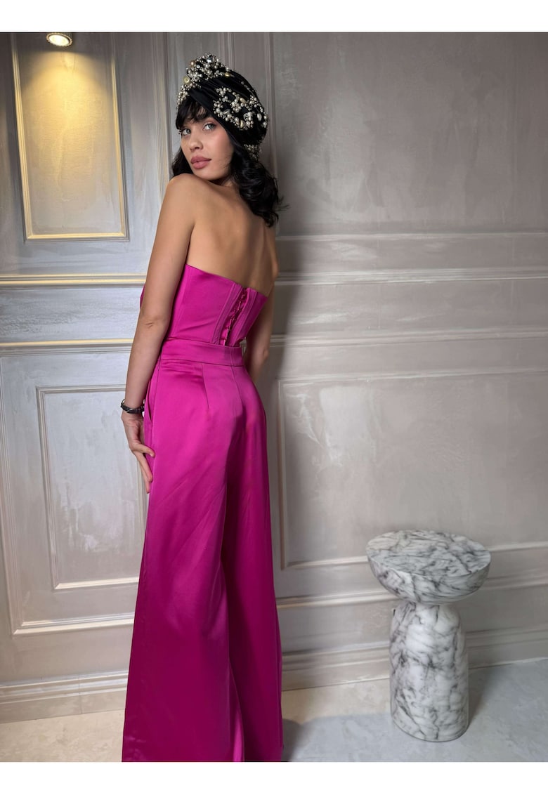 Pantaloni Satinati cu Croiala Larga - Fuchsia