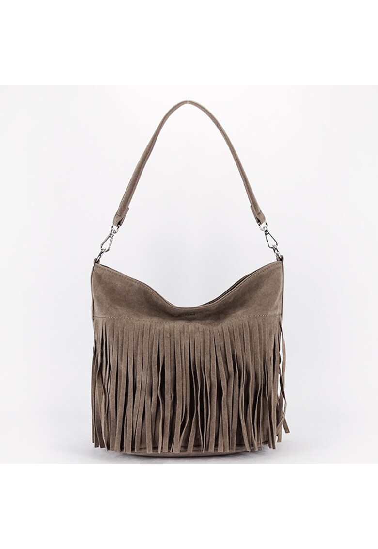 Geanta taupe cu franjuri F7515 14 18693 - Maro taupe