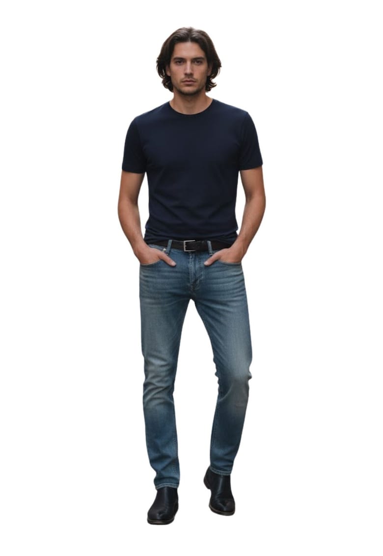 Blugi regular fit cu aspect decoloratdwqfwq - Albastru