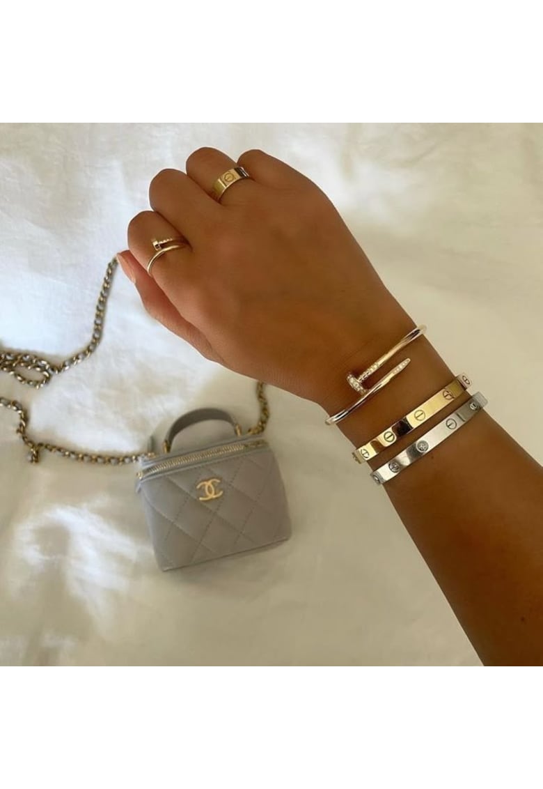 Комплект Гривни Statement LOVE - Жълто злато 14K - Бяло злато 14K - Многоцветен