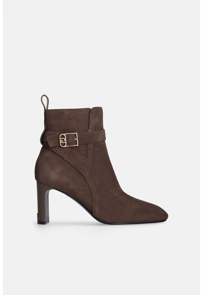 Botine de piele intoarsa cu toc inalt Laila - Maro