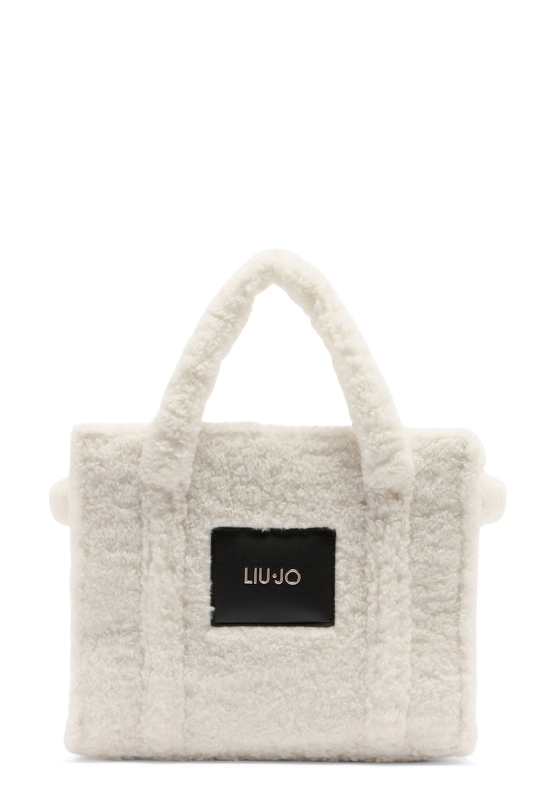 Geanta tote din material teddy - Alb fildes