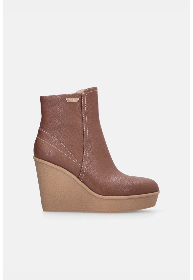 Botine wedge de piele - Maro camel
