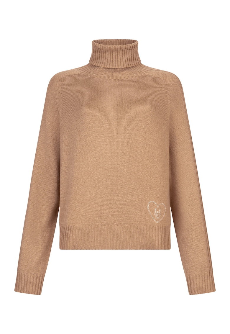 Pulover din lana si casmir cu guler inalt - Bej