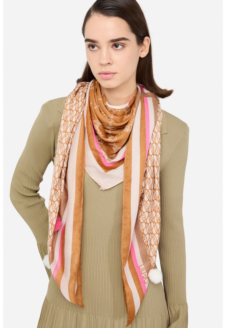 Esarfa cu model si ciucuri - Bej deschis