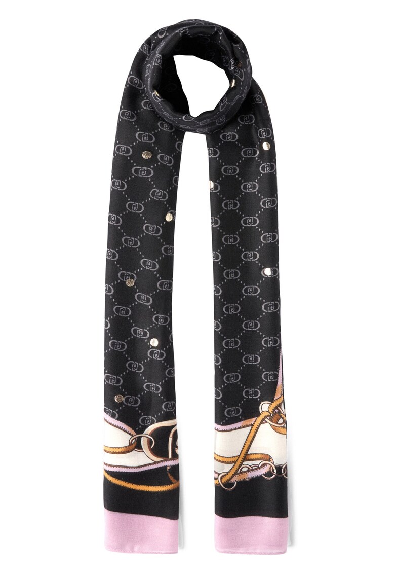 Esarfa cu imprimeu grafic si logo - Negru