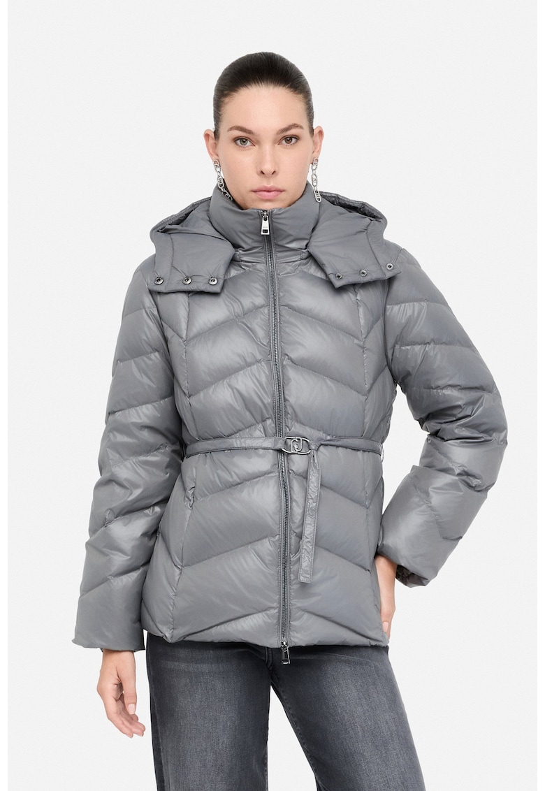 Geaca cu umplutura de puf si gluga - Gri