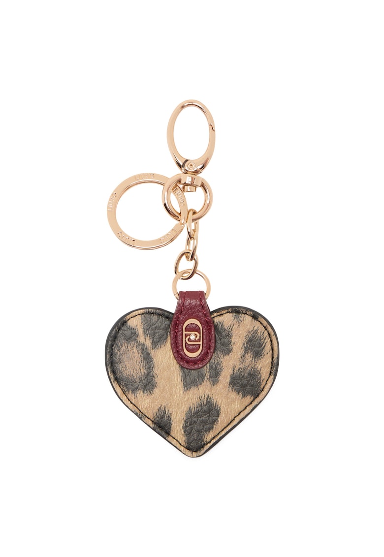 Breloc in forma de inima cu animal print - Negru/Maro camel