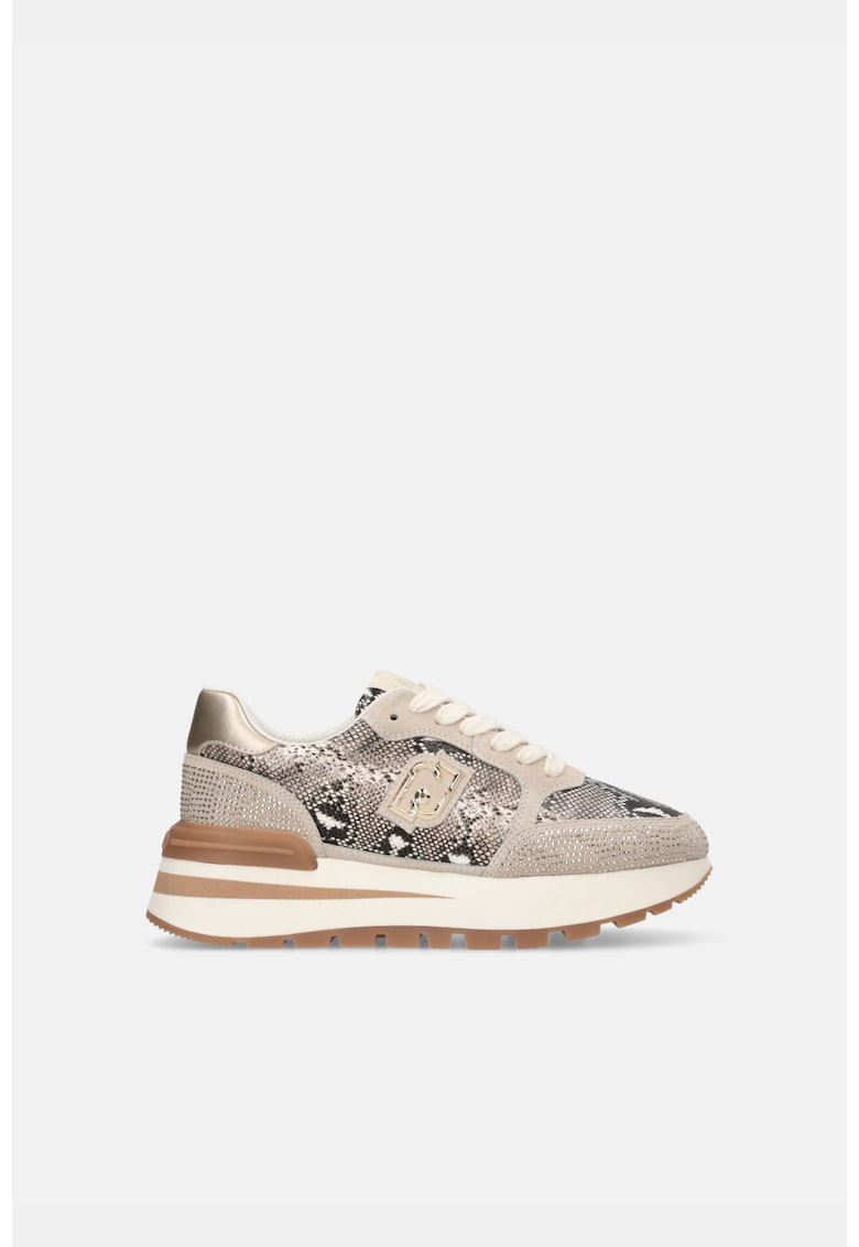 Pantofi sport cu strasuri si segmente cu imprimeu piele de sarpe