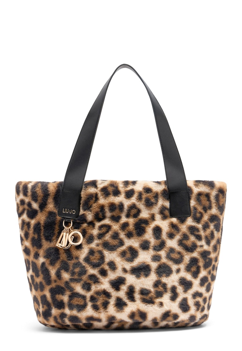 Geanta shopper de blana sintetica - Maro/Crem