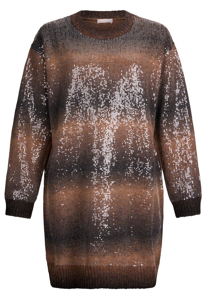 Rochie-pulover cu paiete - Negru/Maro