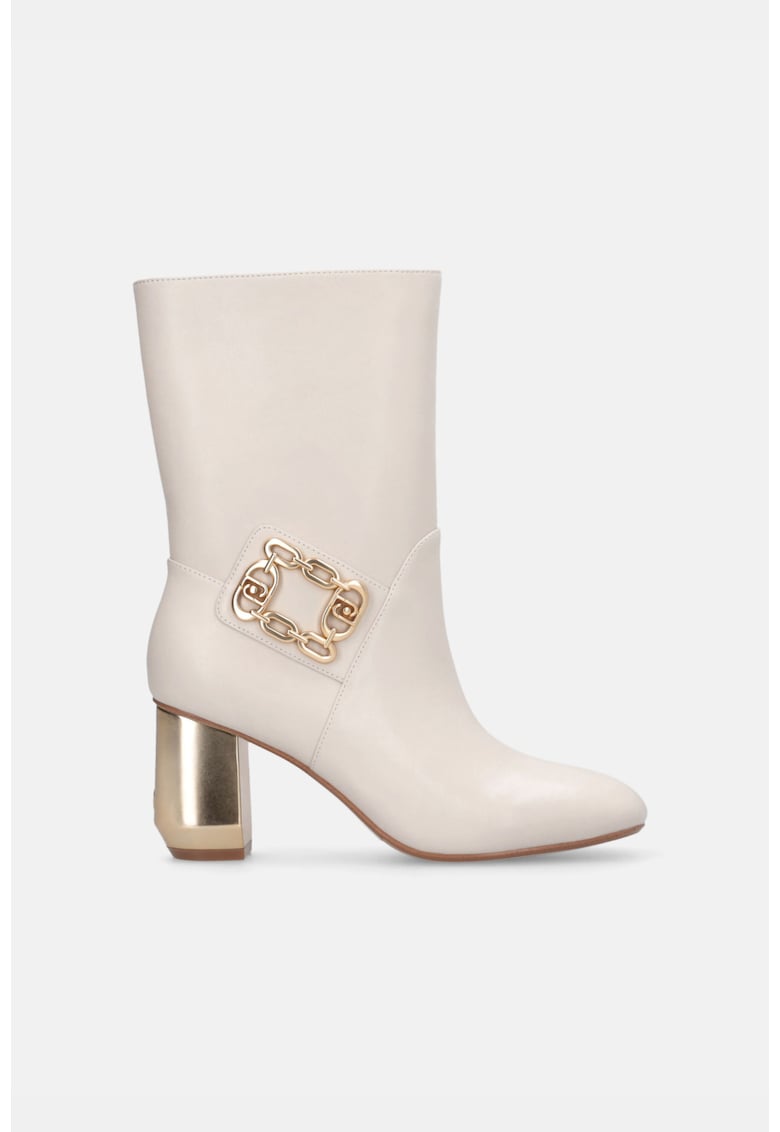 Botine de piele cu toc masiv Nappa - Alb/Gri