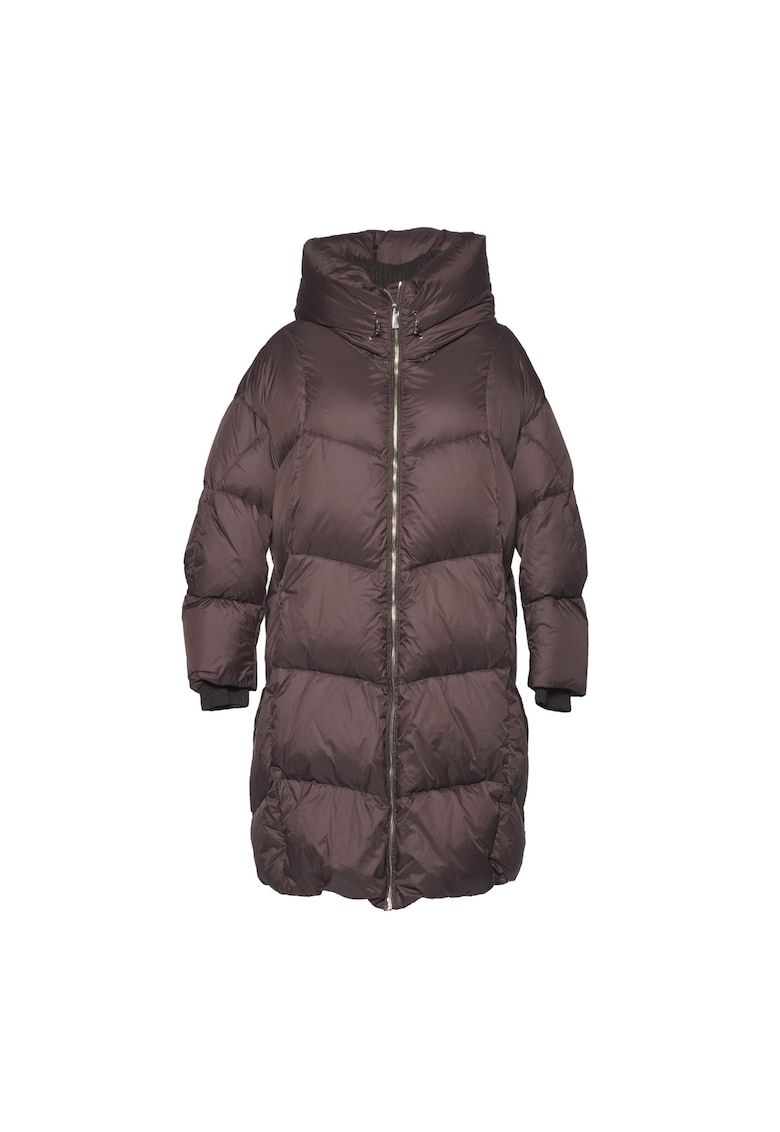 Geaca lunga cu umplutura de puf si guler inalt