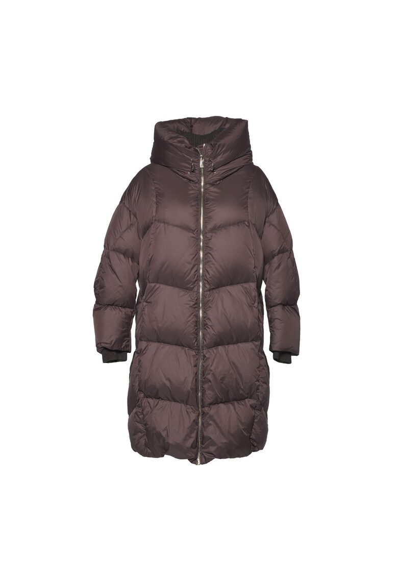 Geaca lunga cu umplutura de puf si guler inalt - Maro