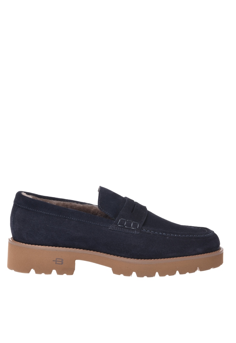 Pantofi loafer din piele intoarsa cu model uni - Albastru
