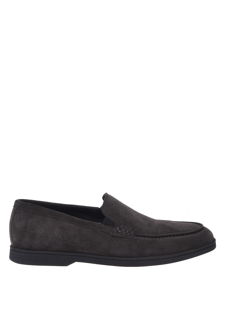 Pantofi loafer din piele intoarsa cu model uni - Gri antracit