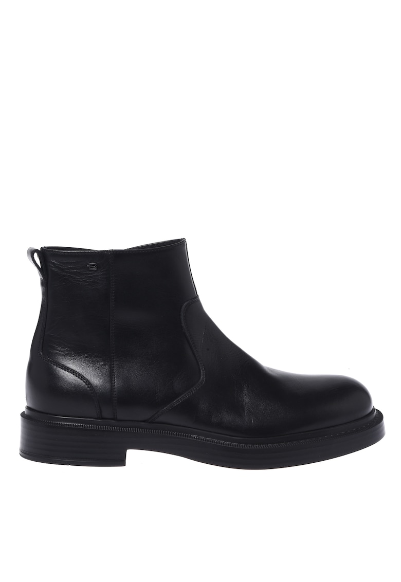 Ghete din piele cu varf rotund - Negru