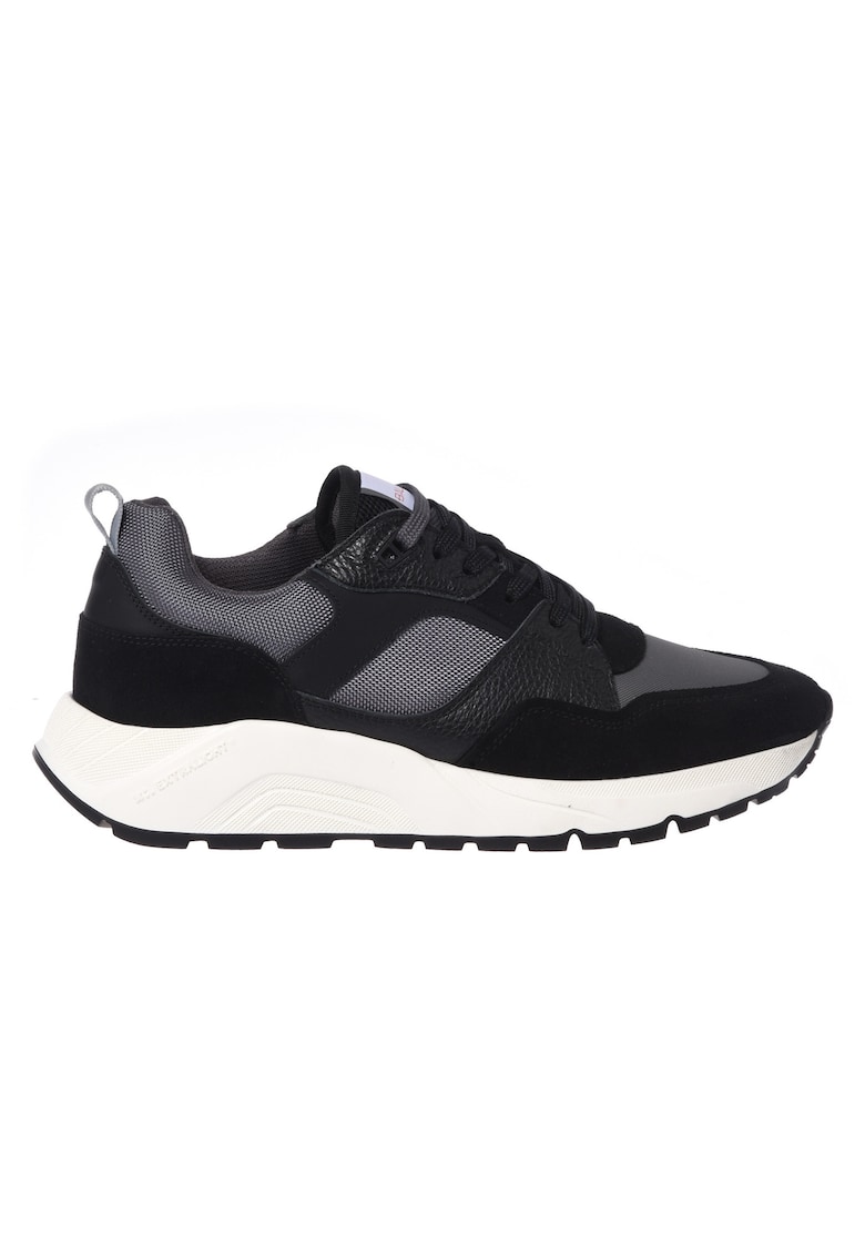 Pantofi sport cu piele si insertii din piele intoarsa - Negru