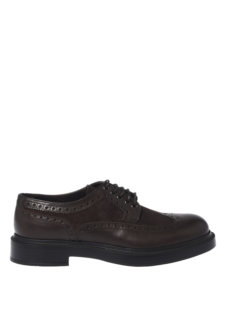 Pantofi brogue din piele si piele intoarsa - Maro
