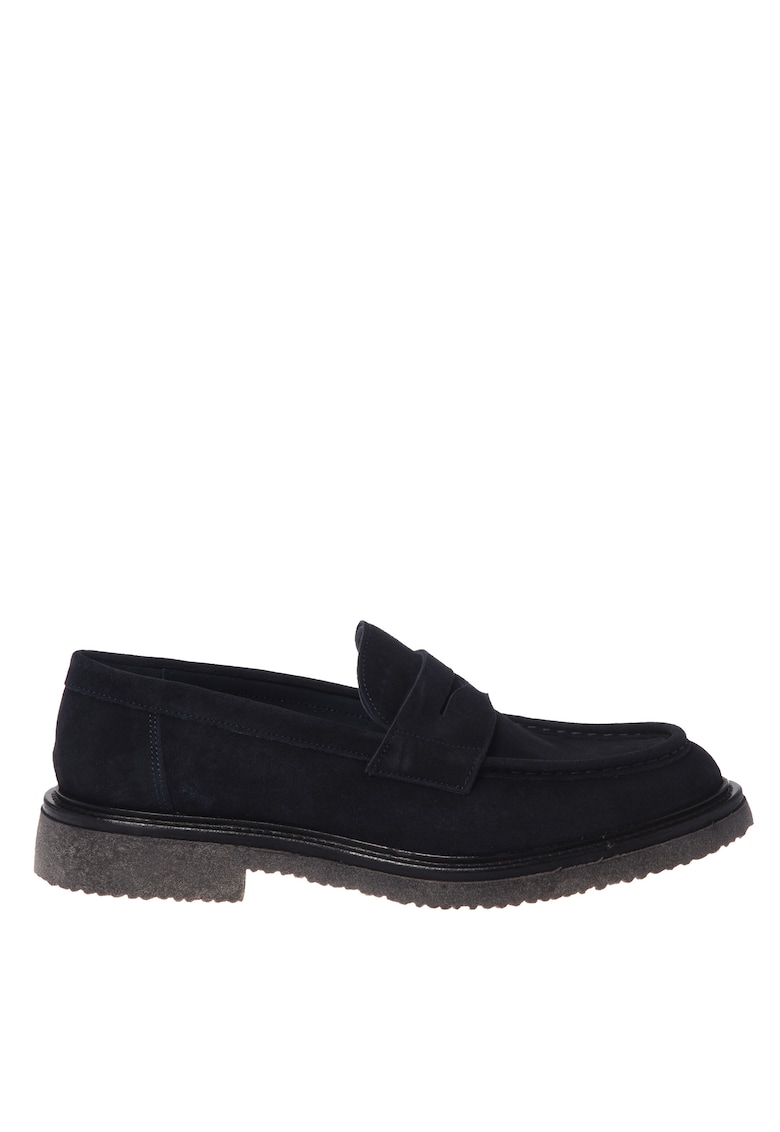 Pantofi loafer din piele intoarsa cu model uni - Albastru