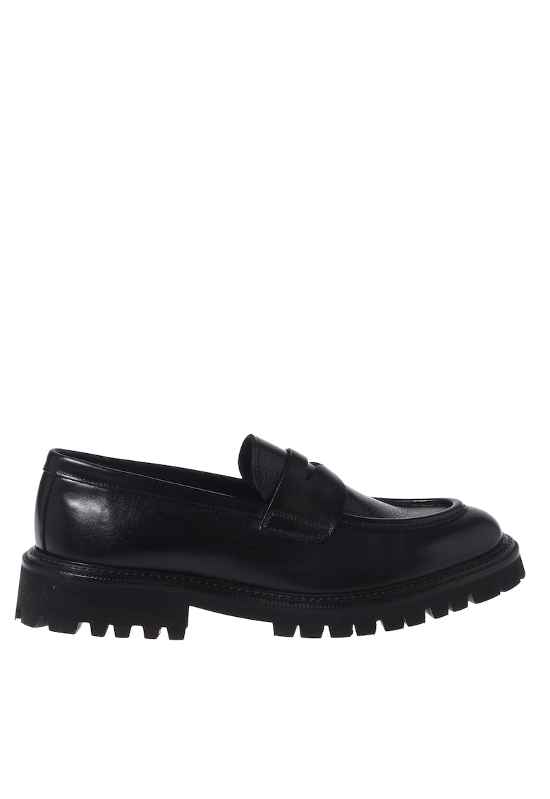 Pantofi loafer din piele cu model uni - Negru