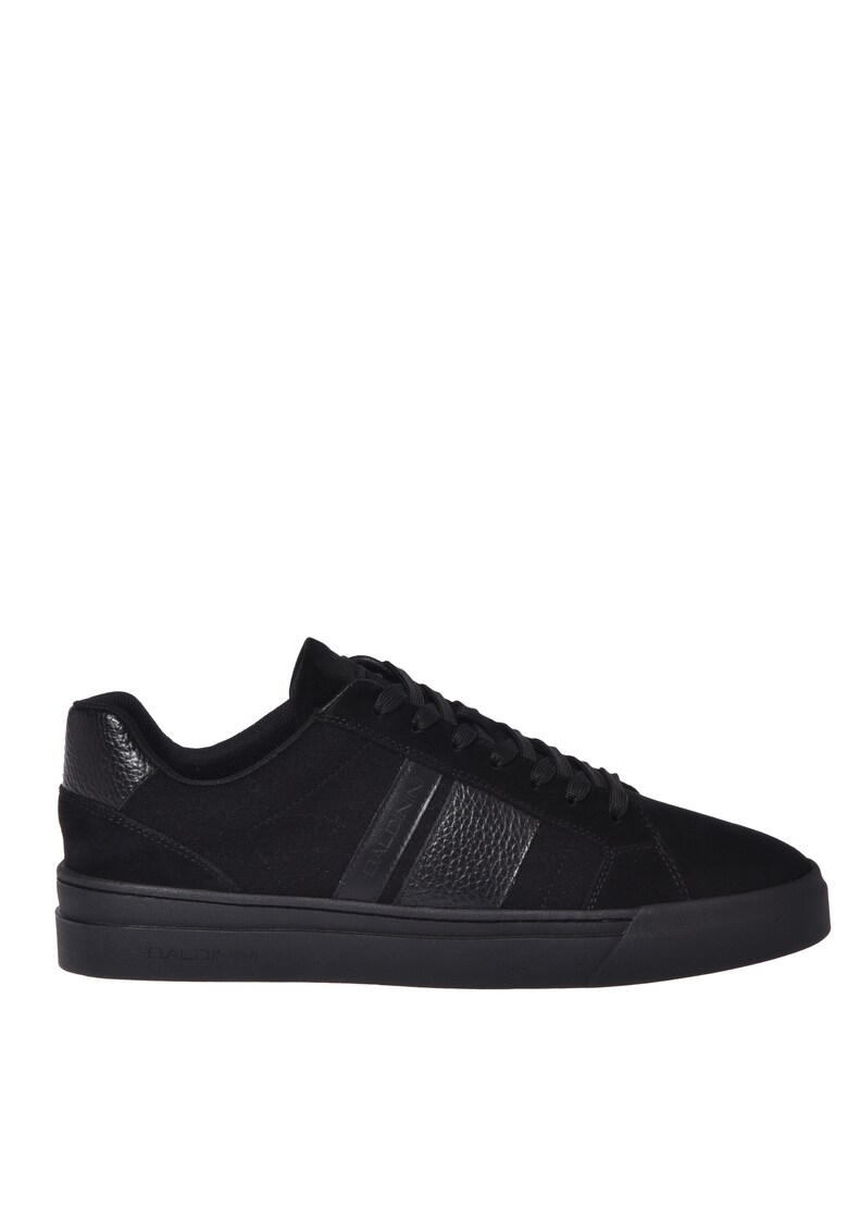 Pantofi sport din piele intoarsa cu garnituri din piele - Negru
