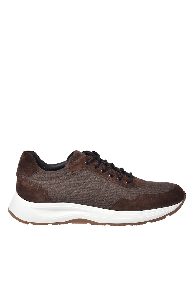 Pantofi sport low-cut cu garnituri de piele intoarsa - Maro