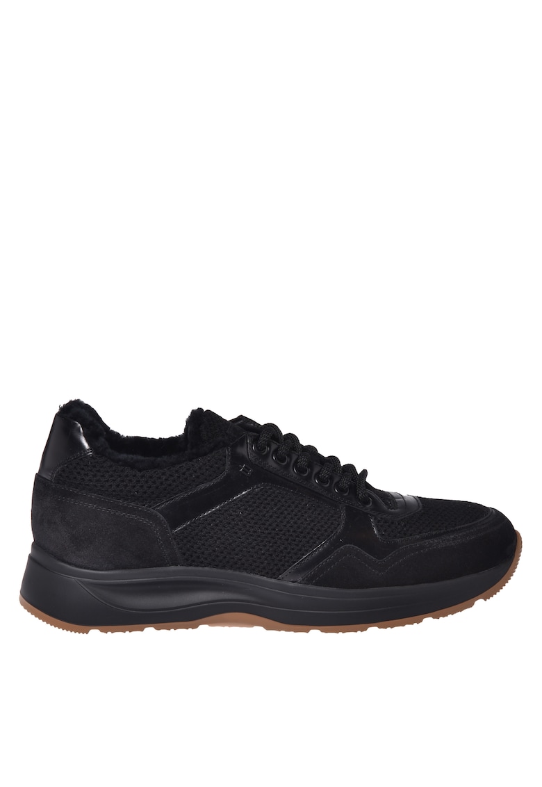 Pantofi sport de piele intoarsa si lana - Negru